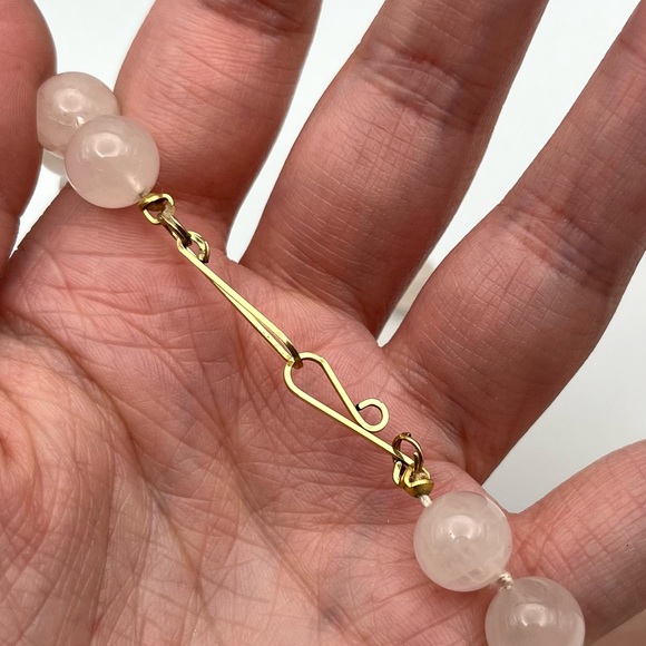 Vintage Chinese Rose Quartz Hand Knotted Mala Lotus Necklace - Picture 7 of 8